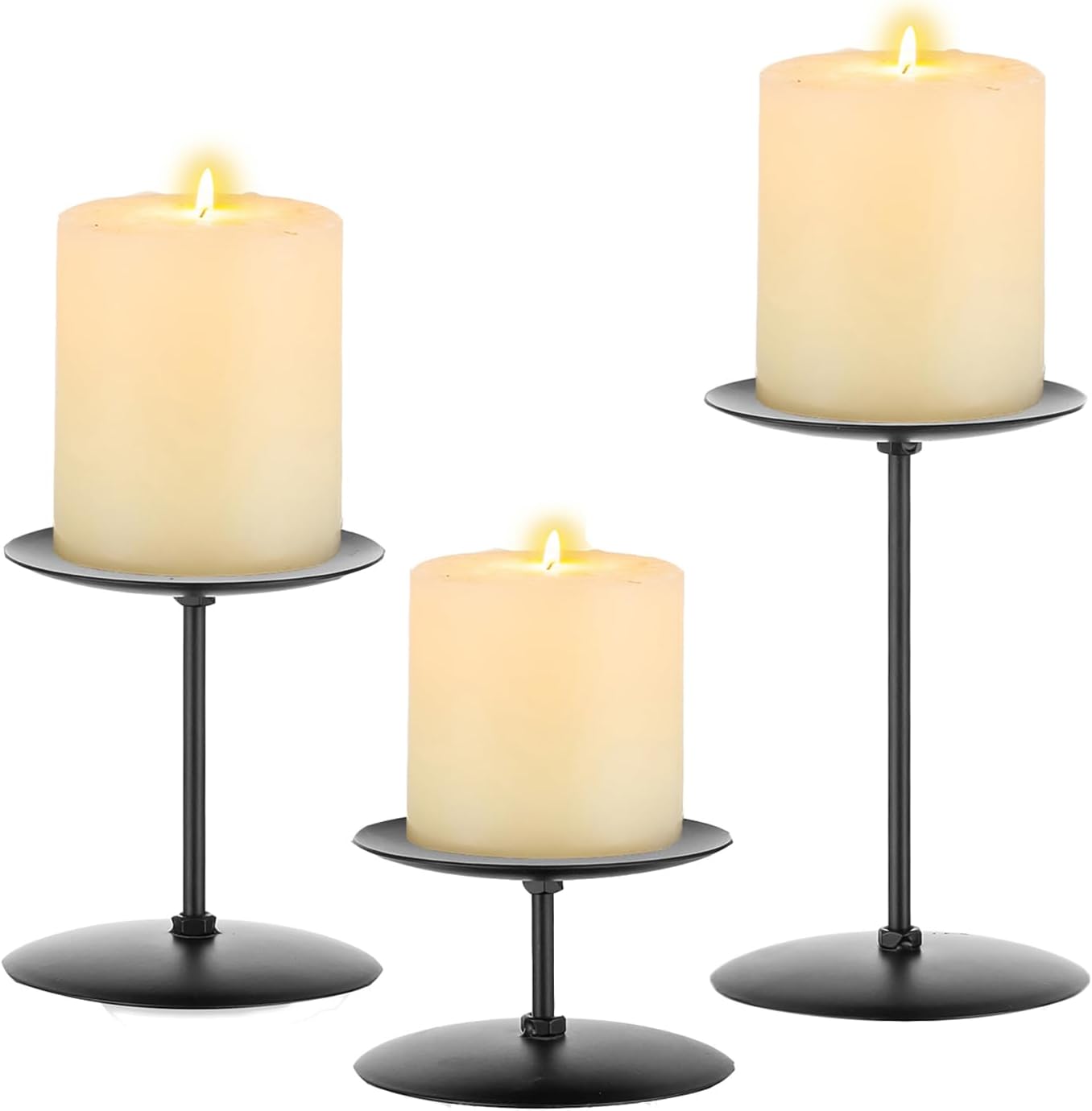 Romadedi Pillar Candle Holders Candelabra Black Set of 3