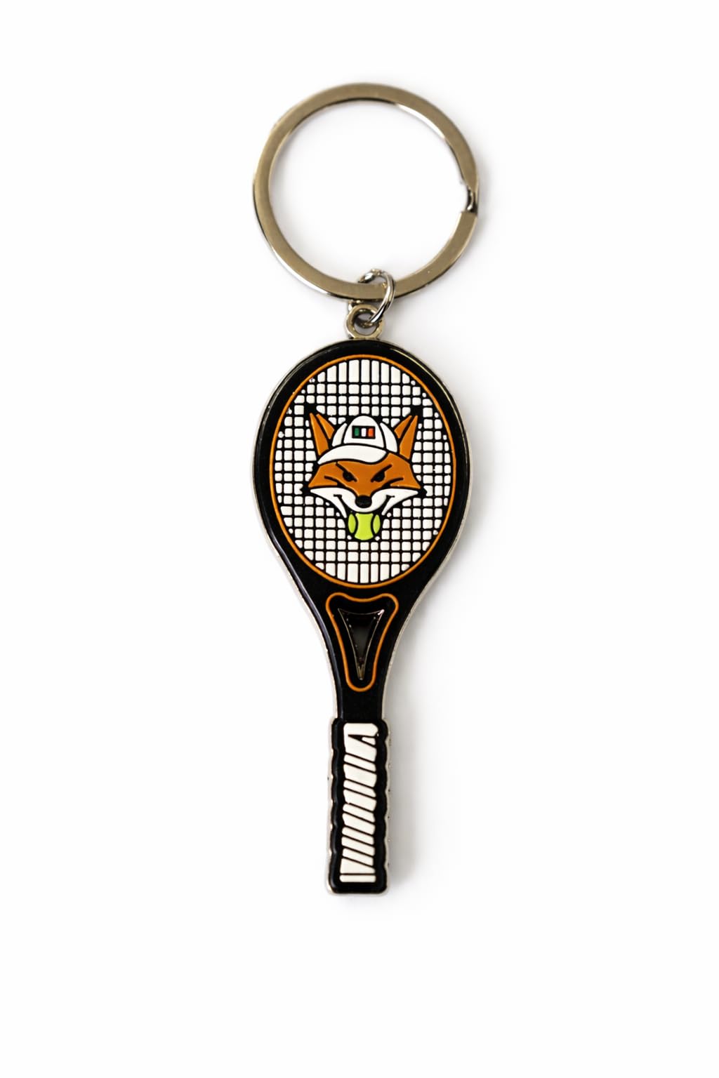 Portachiavi Racchetta da Tennis con Volpe tricolore metallo e PVC - Idea Regalo per Appassionati di Tennis, Accessorio per Chiavi Zaino Borsa Auto
