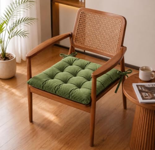 Image of VAS COLLECTIONS Pack of 4 Chair Pad Cushions with Tie Straps, Tufted Seat Cushions for Dining, Office & Wooden Chairs, Soft Comfortable Chair Pads with Durable Stitching, 16 x 16 Inches - Moss Green