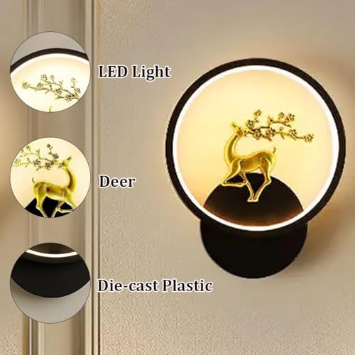 Image of fizzytech LED Deer Wall Light, Round Decorative Wall Lamp with Golden Deer Design, 3 Colour Changing Modes for Living Room, Bedroom, Hallway & Home Decor, Pack of 2