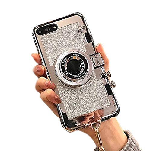 UCLL iphone 7 plus case iphone 8 plus New Modern 3D Vintage Style Bling Camera Design Soft Cover For 5.5 iphone 7plus/iphone 8 Plus with Strap Rope and a Screen protector (silver)