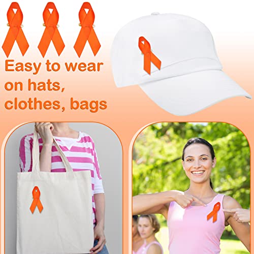 Image of 300 Pieces Orange Ribbon Satin Awareness Pins Leukemia Lymphoma Cerebral Cancer Awareness Pins Orange Brooch with Safety Brooch(300 Pieces)