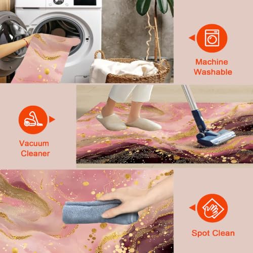 Tapis de sol antidérapant et lavable en marbre rose - 7