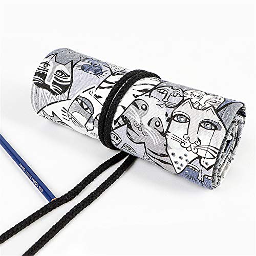 Funny Live 24/36/48/72 Slots Colored Pencil Wrap Roll Up Pen Holder Case Drawing Coloring Pencil Roll Organizer Stationery Case For Student Artist Traveler (Rich Cats, 36 Slots) #TOP3