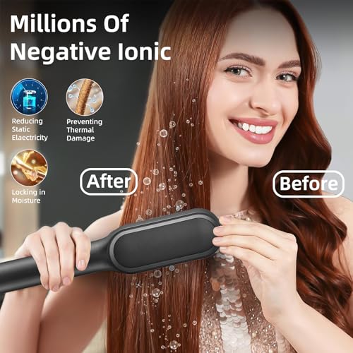 Itslife Hair Straightener Brush, Ring Hair Straightener Comb Straightening Brush for Women, 20s Fast Heating & Temp Settings & Anti-Scald, Gray