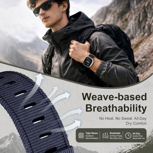 Image of Tactical Nylon Bands for Apple Watch Ultra 3 2 Band Series 11-1 /SE Men | Rugged Breathable Fabric, Nato Adjustable Sport Strap with Reinforced Connector for iWatch Ultra 49mm 46mm 45mm 44mm 42mm L