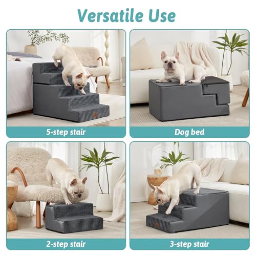 Image of COZY KISS Dog Stairs for Small Dogs, 5 Step Pet Stairs for Beds & Couches