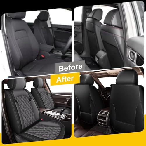 Image of Front Seat Covers for Subaru Forester 2007-2026 2027 Faux Leather | Waterproof Breathable Scratch Resistant 360 Wrap Airbag Compatible Easy Clean (2 Seats,Black & Grey)