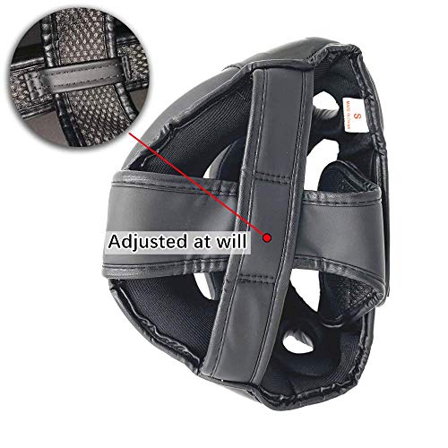 ZHENGTU Boxing Headgear MMA Kickboxing Head Guard Martial Arts PU Leather (Black, M) - Thumbnail 4
