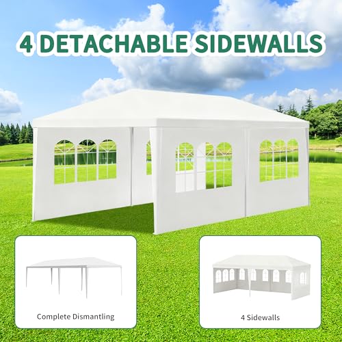 Image of 10' x 20' White Gazebo Canopy Tent Featuring 4 Removable Sidewalls, Outdoor Shade Shelter with Transparent Windows, Ideal for Parties, Backyard, Birthdays, Events, Gatherings, Patio, Birthday