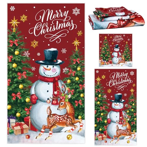 Peryiter 3 Pcs Christmas Snowman Bathroom Towel Set Winter Christmas
