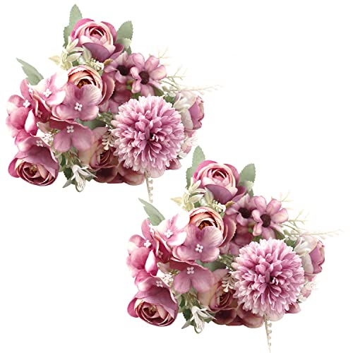 Innens 7 Branch 21 Heads Fake Flowers,Hydrangea Artificial Flowers Mixed Silk Peony Rose,Faux Flower Bouquets Decoration For Spring Diy Fall Wedding Bridal Bouquets Party Home Decor Indoor 2 Pack #TOP16