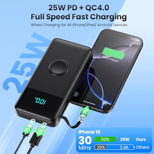 Powerbank 26800mAh USB-C 25W PD QC4.0 5-uitgangen 2 kabels snel opladen voor Apple Watch iPhone Samsung - Afbeelding 4