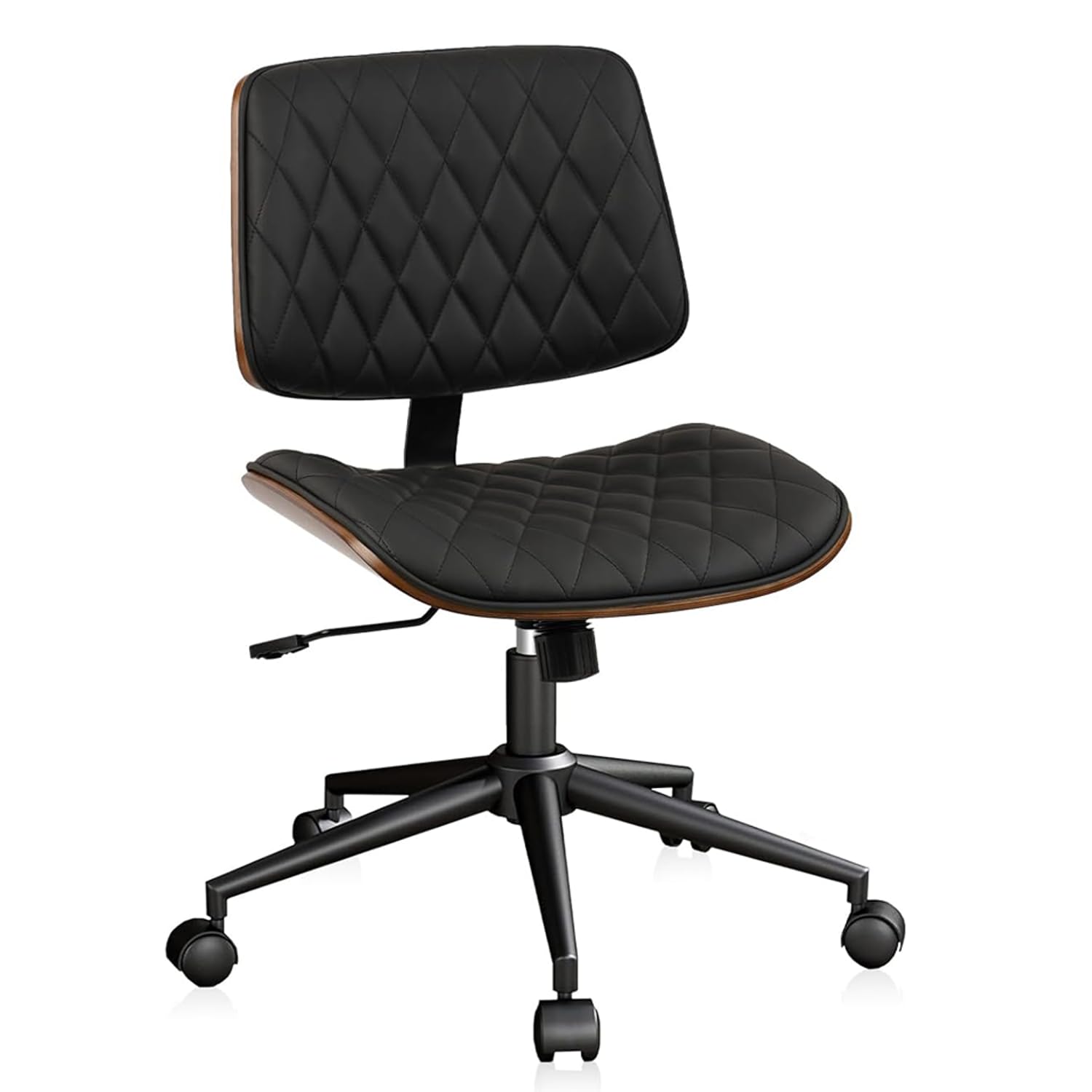 CLATINA Home Office Desk Chair with Wheels, Adjustable Height Armless Office Chair, PU Leather Mid Back 360 Swivel Computer Chair, Modern Walnut Chair for Home, Meeting, Reading Room,Black(1 pk)
