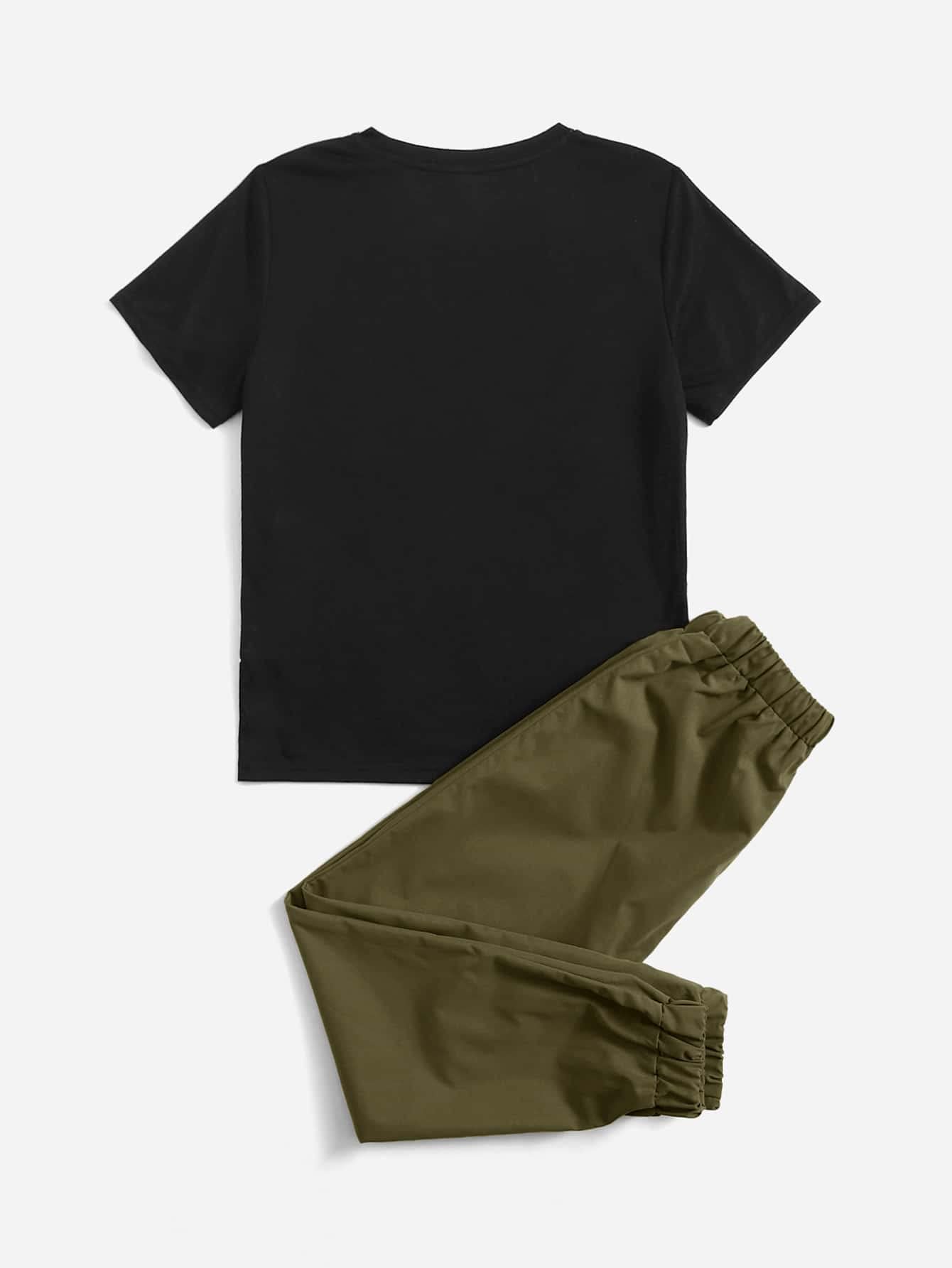 Floerns 2-teiliges Outfit für Jungen, kurzärmelig, T-Shirt mit Kordelzug an der Taille, Sweatpants
