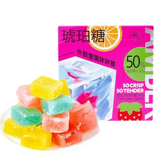 RhonixNemi Crystal Candy Silky Gem Crystal Candy Amber Candy Visually Appealing with a Fruity Flavor Crystal Clear a Perfect Office Snack 80g*2 160g/5.64oz.