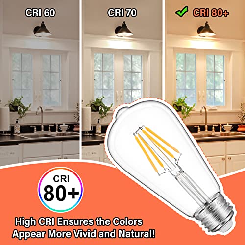 Maxvolador 6-Pack Vintage Led Edison Bulbs 40W Equivalent, Edison Light Bulb 450Lumens Soft Warm White 2700K, E26 Medium Base, 4W St58 Antique Led Filament Bulbs, Non-Dimmable, Clear Glass Style #TOP6