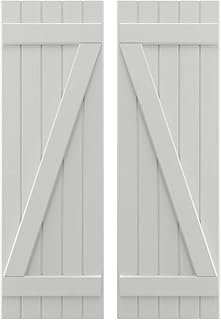 17 1/2″W x 68″H Americraft Five Board (2 Batten) Exterior Real Wood Joined Board-n-Batten Shutters w/Z-Bar (Per Pair), Hailstorm Gray
