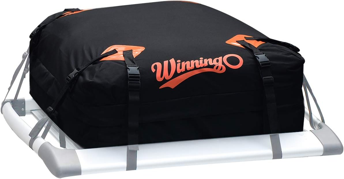 Cargo Bag, Water Resistant Cargo Bag Easy to Install Soft Rooftop Luggage Carriers Works With or Without Roof Rack, Free Waterproof Rain Cover (BLACK-NEW)
