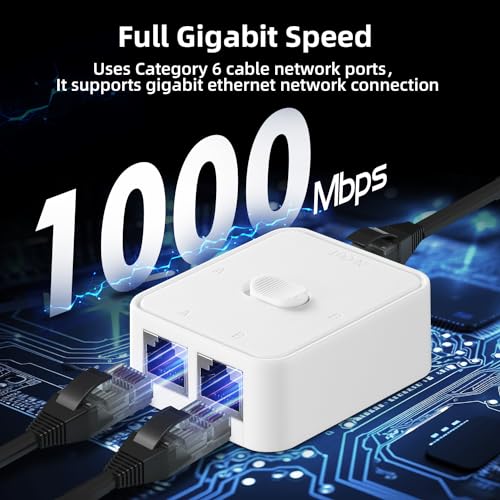 Image of Binardat Gigabit Network Switcher, Passive Ethernet Selector, in /Out to A or B Network, Bidirectional Manual Switcher, No Power Required (White)