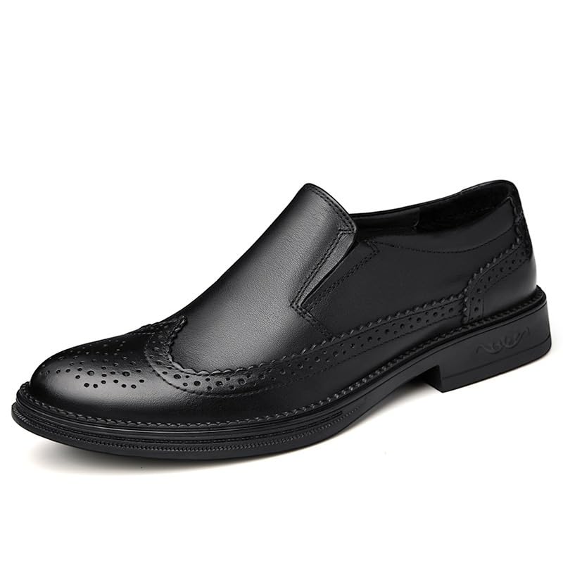 Men's Classic Oxford Dress Shoes Genuine Leather Business Formal Brogue Slip-On Comfortable Slip
