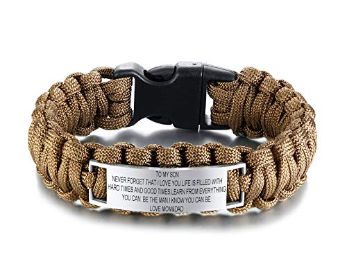 MZZJ to My Son from Mom&Dad Learn from Everything You Can Be The Man I Know You Can Be Bracelet Stainless Steel Brown Nylon Outdoor Paracord Survival Bracelet,Encourage Inspirational Graduation Gifts