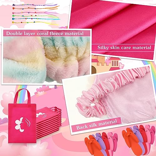 Suhine 6 Sets Girls Spa Birthady Party Supplies Birthday Print Satin Robe Tote Bags Spa Kit Nail Salon Kit(Rose Red)