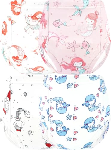 BliBliTaTa Girls Training Underwear Pants 4-Pack Toilet Potty Underpants Cotton Absorbent Padded Reusable Leak Resistant Feel Wet For Toddler Baby 2T 3T Mermaid