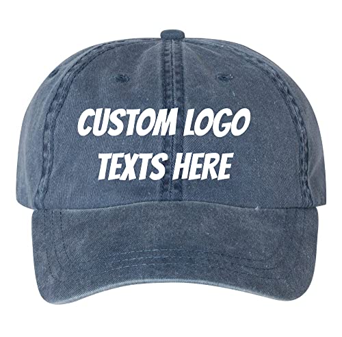INK STITCH Sp500 Unisex Custom Embroidery Logo Texts Personalized Pigment Dye Baseball Caps (Navy)