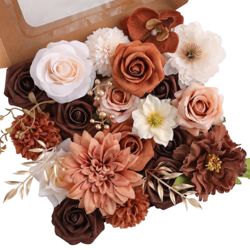Brown&Nude Artificial Flowers Combo Box Set for Wedding Bouquet Home Decor