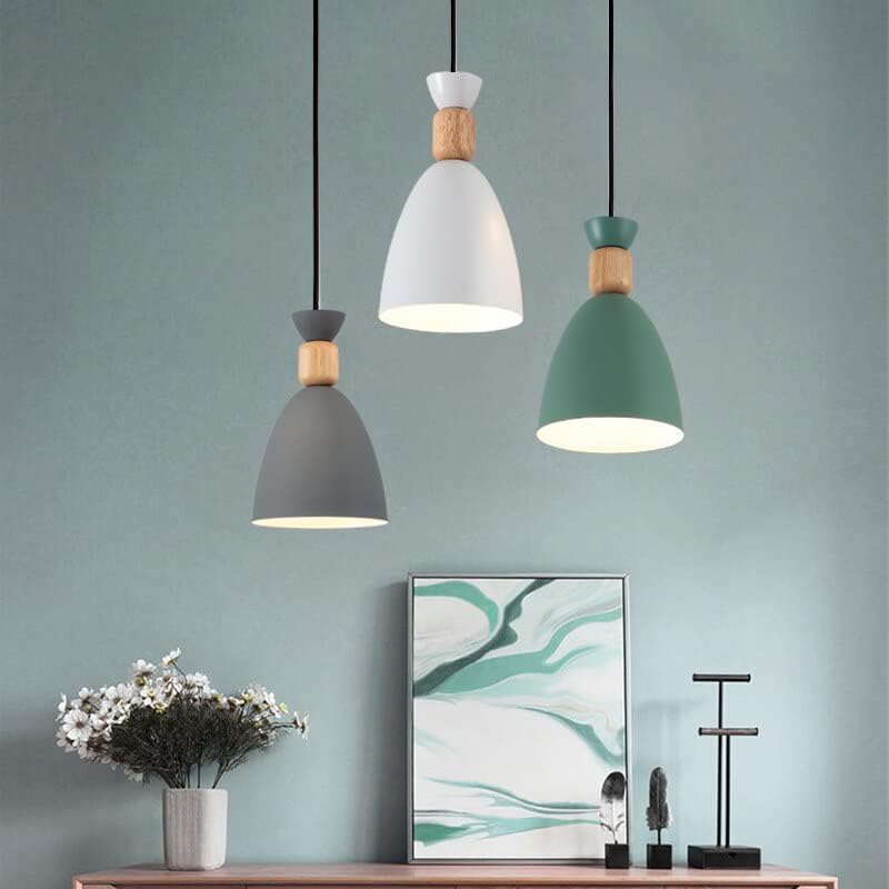 Image of Modern 3-Light Pendant Hanging Light for Ceiling, Aluminium Dome Hanging Lamp for, Grey Green White, Cluster Set