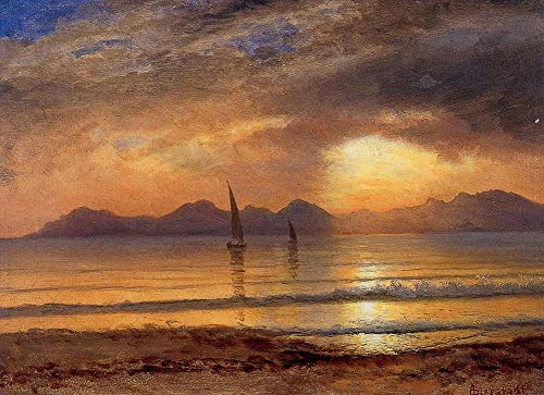 Peinture coucher de soleil sur un lac paysage de montagne pour décoration murale salon