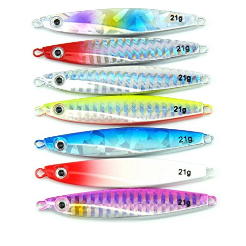 Aorace 7pcs/lot 21g 7cm Small Shore Cast Iron Metal Glow Lures Bait Iron Jigs Saltwater Road Sub Slow Lure Fishing Jigjing
