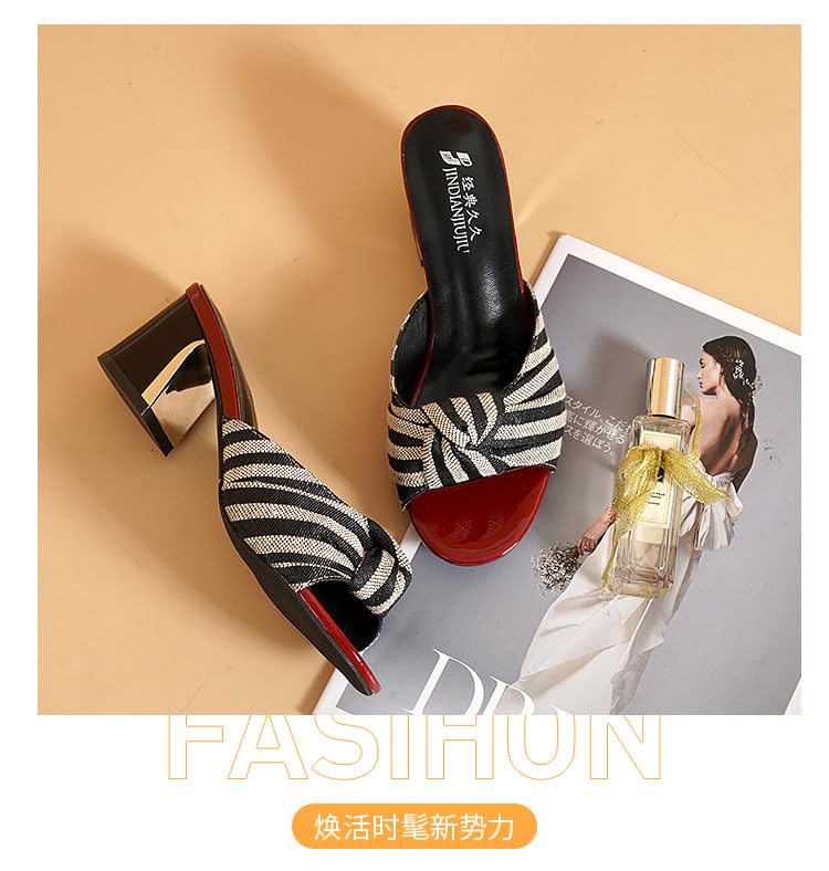 Fashionable and elegant large-size women's high-heeled slippers. Comfortable thick heels. Soft inner lining. Suitable for parties and meals.2