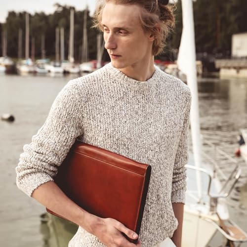 Time Resistance Leather Portfolio - A4 Document Folder - Italian Handcrafted Padfolio Organizer (Cognac Brown) - Gift Box Included2