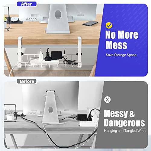 Xpatee Unter dem Schreibtisch Kabelmanagement Ohne Bohren Kit Kabelkanal Schreibtisch Klemmbar Kabel Organizer Tray Stabile Metall Tisch Kabelhalter Schreibtisch für Startseite Büro Weiß