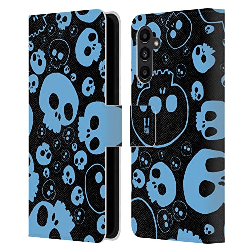 Housse Cuir Samsung Galaxy A13 5G Portefeuille Bleu Crânes Jazzy Protection Écran