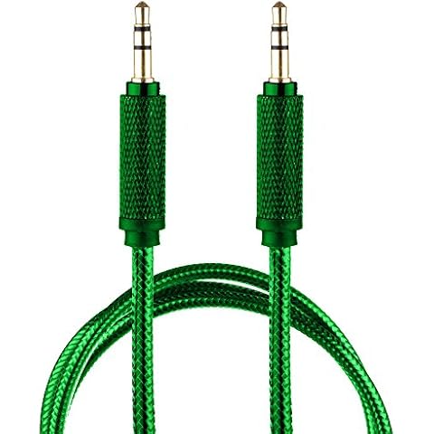 Lilware Braided Nylon Transparent PVC Jacket 1M Aux Audio Cable 3.5mm Jack Male to Male Cord For Multimedia Devices - Green Cover
