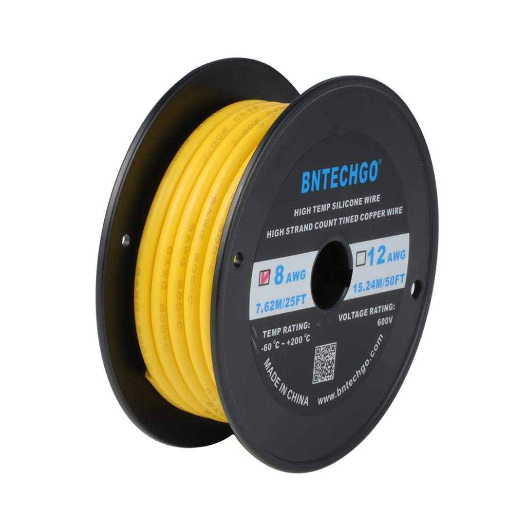 Fil de silicone flexible 8 AWG jaune BNTECHGO contre la surchauffe des circuits électriques