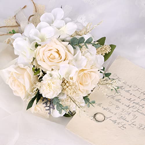 Cewor CEWOR-ART-WEBO-001 Wedding Bouquets For Bride Bridesmaid, White Champagne Artificial Roses Flowers Wedding Decoration  thumb #3
