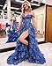 Wchecalino Lace Applique Tulle Prom Dresses Sparkly Sequin 2025 Black Long Slit Tiered Ruffle Corset Formal Evening Ball Gowns 6