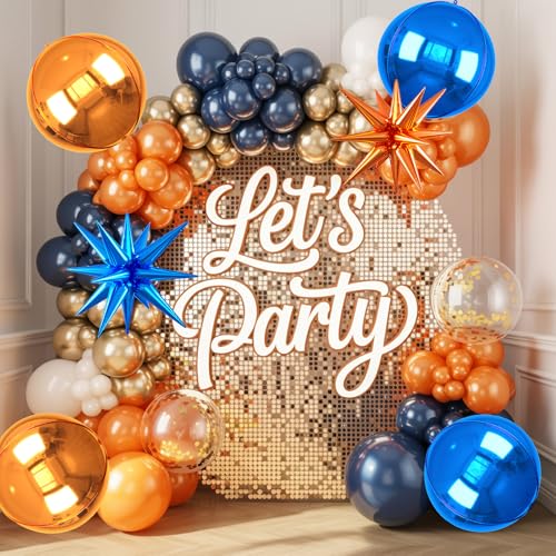 Image of 6pcs 22 inch Blue and Orange Star Balloons and 4D Large Foil Balloons, Dark Blue Foil Star Balloon Orange 4D Aluminum Balloon For Birthday Baby Shower Party Wedding Anniversary Engagement Decoration