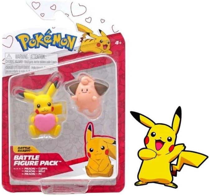 Pokemon Battle Figure Action Ready 2 Pack with Bonus Sticker (Valentine's Day Pikachu and Cleffa)