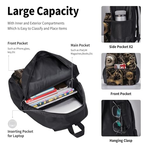 Sac à dos imprimé noir avec trousse à crayons et boîte à déjeuner - 6