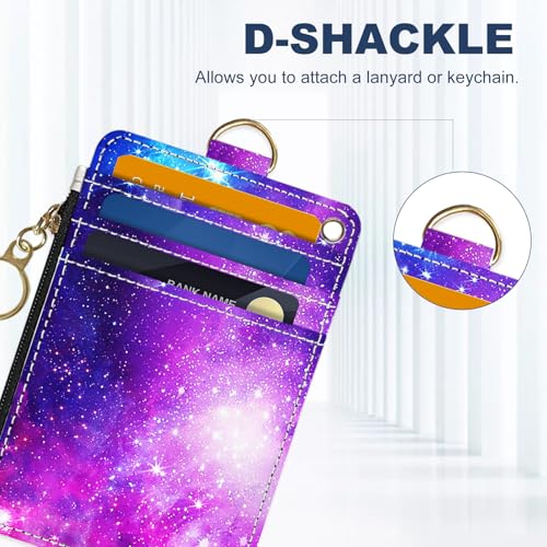 Image of Slim Wallet Credit Card Holder, Starry Sky, RFID Wallet Women Cute Small Front Pocket Wallet With Zipper, PU Leather Thin travel RFID Blocking Card Case ID Window,Ladies Gifts