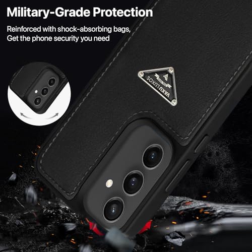 Image of Vaku Luxos Nyxen Back Cover Case for Samsung Galaxy S23 FE Premium Leather Stitched Soft Shockproof Protective TPU Phone Case Camera Screen Protector- Black