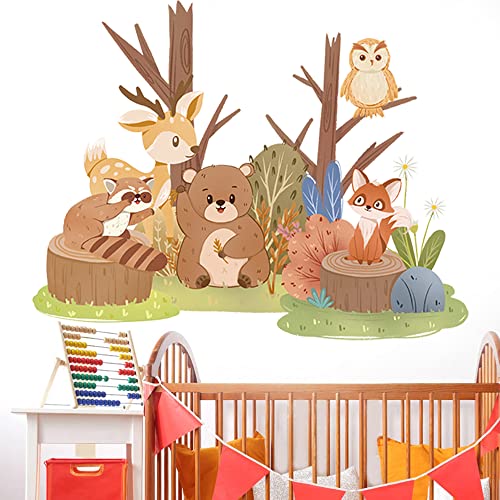 Runtoo Woodland Animals Wall Decals Bear Fox Forest Tree Wall Stickers For Kids Bedroom Nursery Wall Decor #TOP2