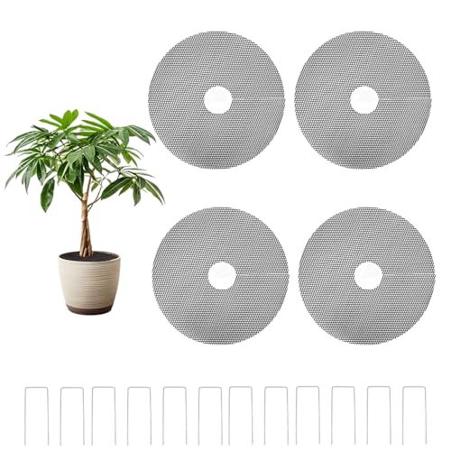 lasuroa 4 Stück Gitter Pflanztopf mit Erdnägeln, 30cm Zuschneidbar Pflanzenschutz vor Tieren Katzen und Eichhörnchen Blumentopf Abdeckung für den...