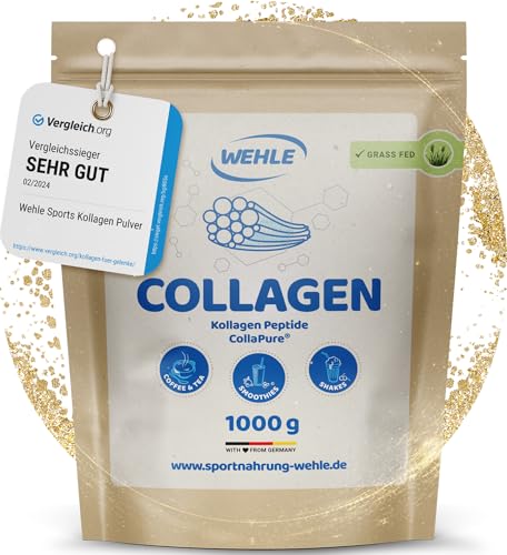 Collagen Pulver 1 kg – Kollagenhydrolysat Peptide Typ I, II & III – Geschmacksneutrales Eiweißpulver – Made in Germany – Wehle Sports (1000g (1er Pack)) - Verpackung kann variieren.