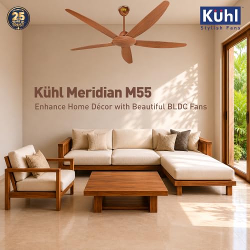 Image of KUHL Meridian M55 1400MM 65% Power Saving BLDC Ceiling Fan With Remote | BEE 5 Star Rated & ISI Marked | High Air Flow | Reverse Mode | 5 Year Warranty on Motor | Free Installation | Teak